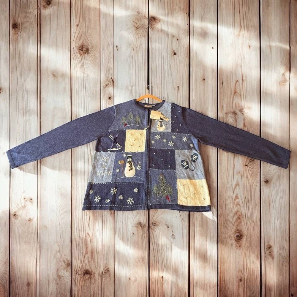 CROFT & BARROW WINTER SNOWMAN ZIP-UP SWEATER – NEW WITH TAGS